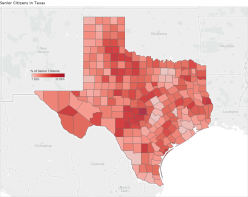 The percentage of senior citizens in Texas counties vary. Click to see which areas they fill up the most.